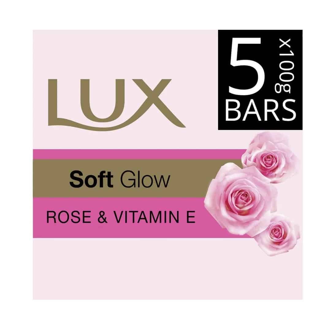 LUX Soft Glow Rose & Vitamin E Soap, 5x100g (Pack of 5)