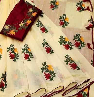 Women's Chanderi Cotton Embroidery Saree