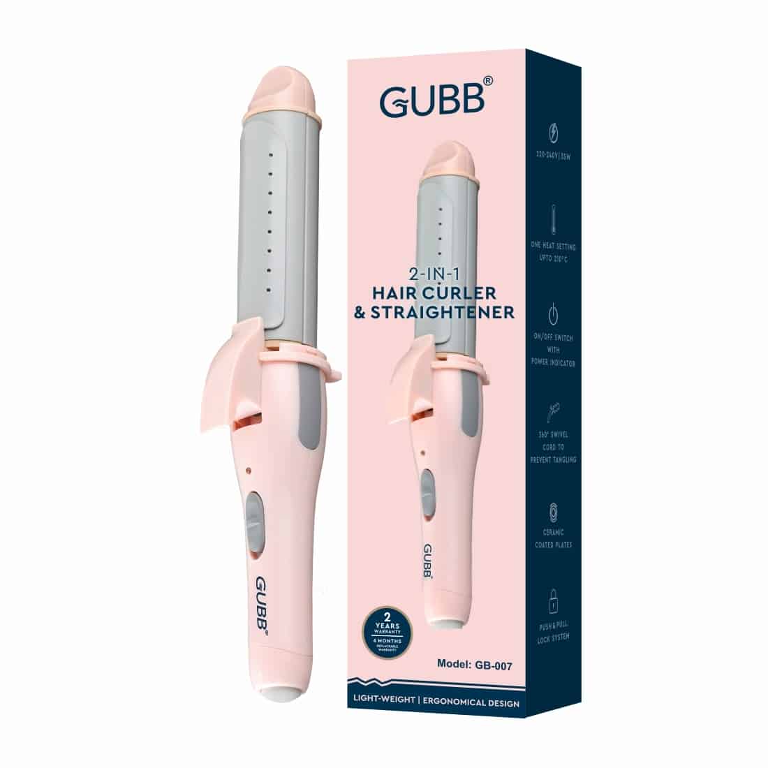 Gubb 2 IN 1 Hair Curler & Straightener(GB-007)