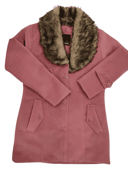 SNS Pink Basic Blush Faux Fur Collared Coat(HG-7601)