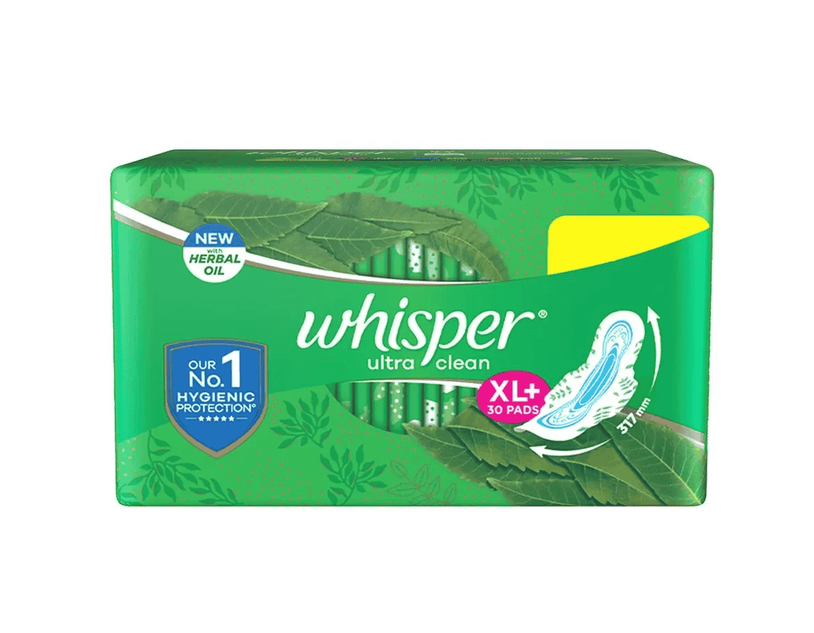 Whisper Ultra Clean Wings Sanitary Pads XL+, 30 Pads