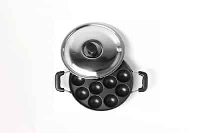 12 Cavity Non Stick Aluminium | Appam Pan | Idli | Pancake Maker with Side Handle Lid Cover | Black