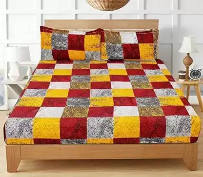Raymond 152 TC Microfiber Double Geometric Flat Bedsheet