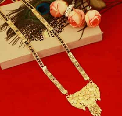 Traditional 20 Inch Long Black Beads One Gram Gold Mangalsutra For Women