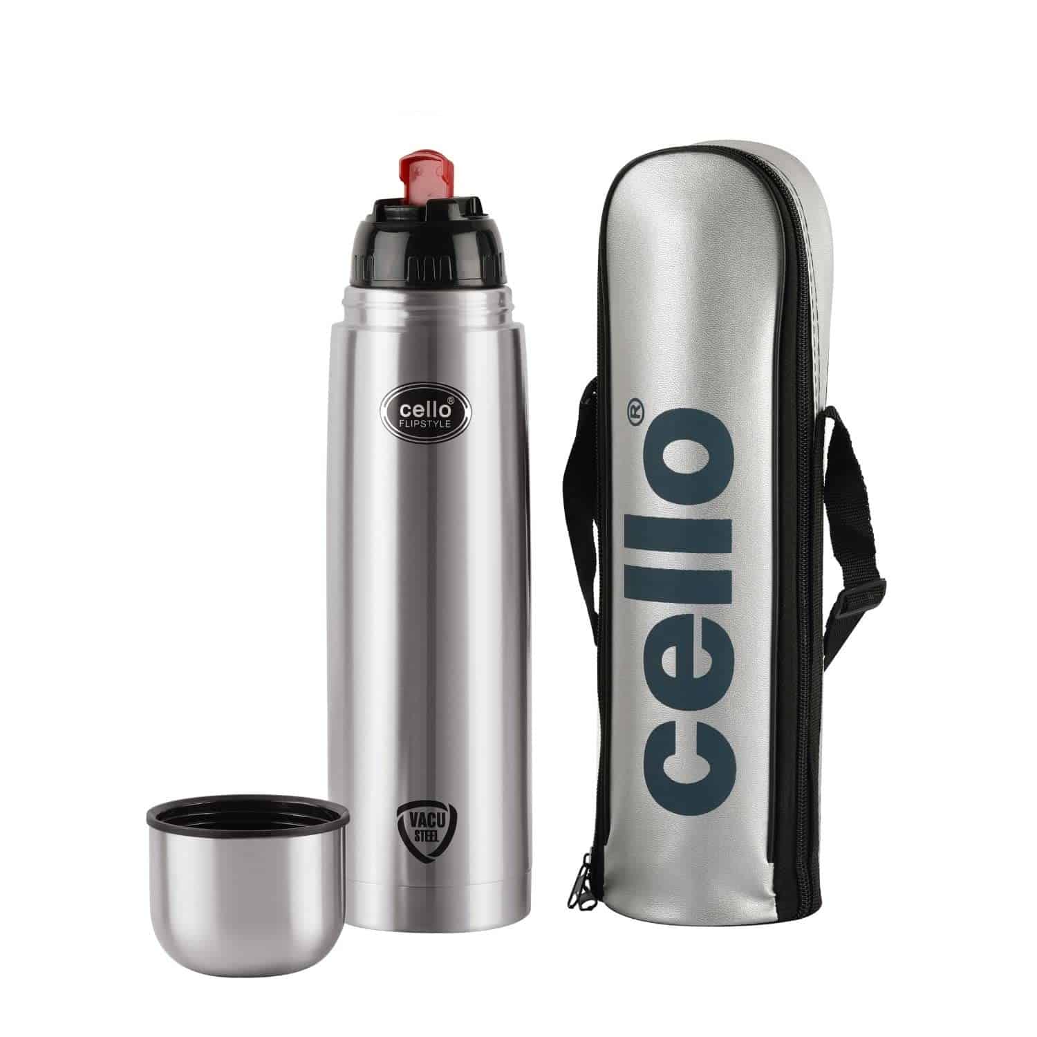 Cello Flip Style Vacuum Insulated Flask with Jacket, 1000ml