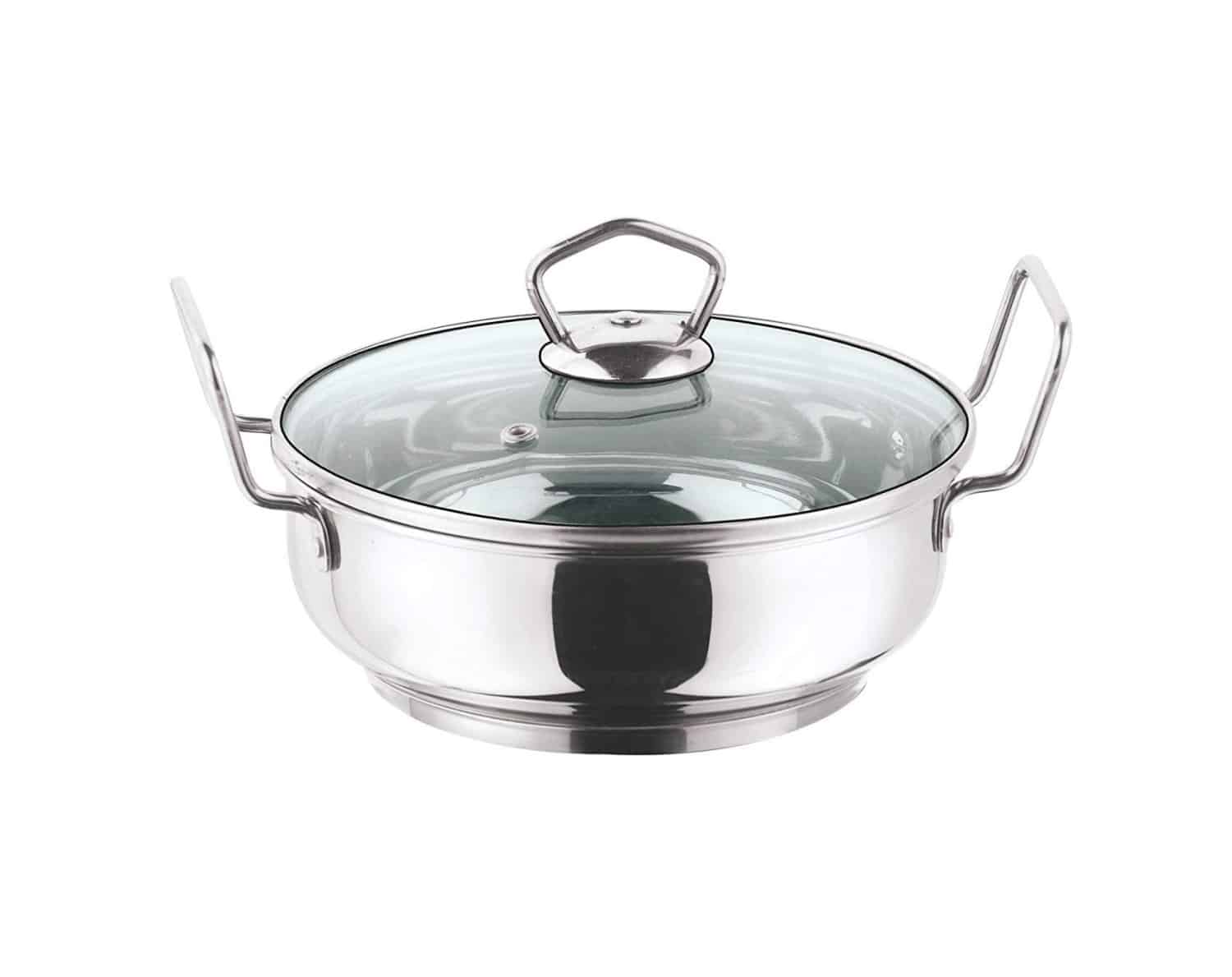 Vinod Stainless Steel Kadai with Glass Lid 20 cm 2 Ltr Induction Friendly(IKD-20)