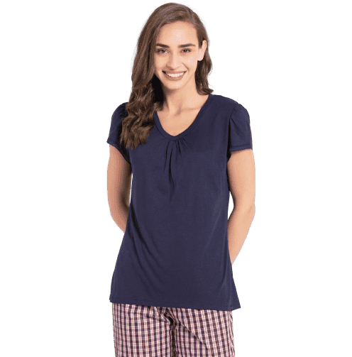 Jockey Ultra-soft V Neck Half Sleeve T-Shirt for Women - Classic Navy, Style #RX12