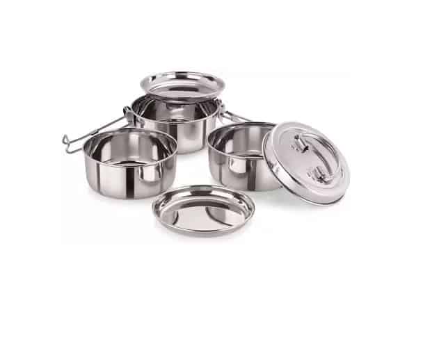 NEELAM Stainless Steel Tiffin Plate, 7x3 3 Containers Lunch Box ( TTFP073P)