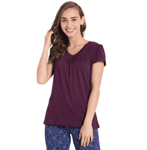Jockey Ultra-soft V Neck Half Sleeve T-Shirt for Women - Purple Wine, Style #RX12