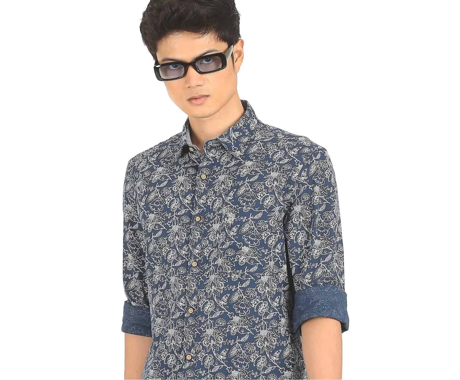 U.S. POLO ASSN. Men Navy Spread Collar Printed Casual Shirt(UDSHT0296)