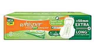 Whisper Choice Aloe Cottony Soft Sanitary Pads with Wings (XL), 6 Pads