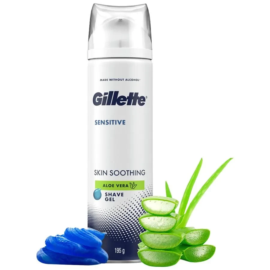 Gillette Sensitive Skin Soothing Shaving Gel Aloe Vera 3X Action Formula Reduces Irritation