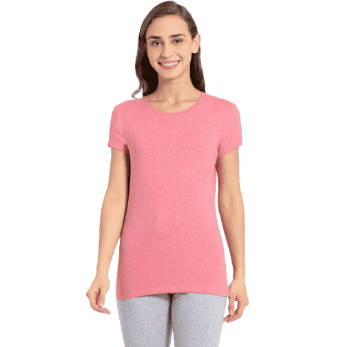Jockey Modern Fit Solid Color Round Neck Half Sleeve T-Shirt for Women - Passion Red Melange, Style #UL04