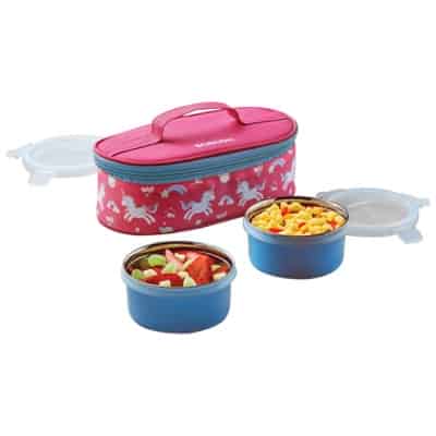 Borosil Candy Pink Stainless Steel Kids Lunch Box For School, 300 ml, Set of 2, Pink