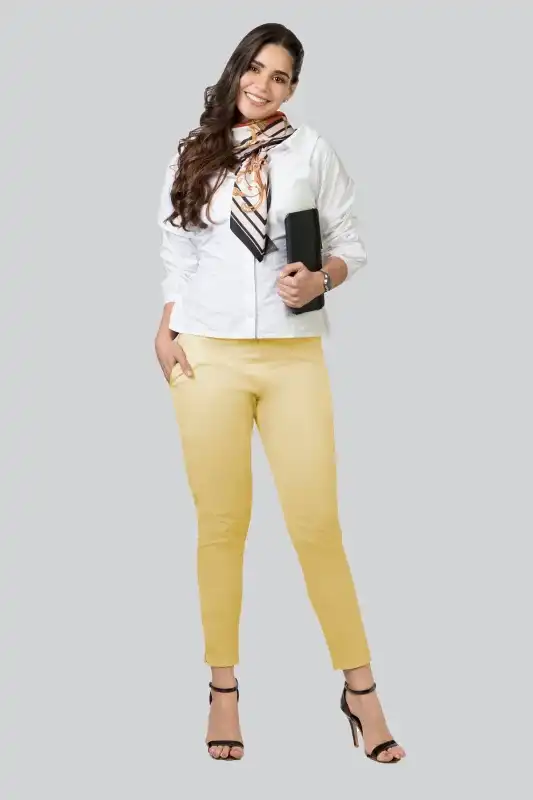 Lyra Cream Solid Stretch Pencil Pant  LYRA SPP CRM 1PC