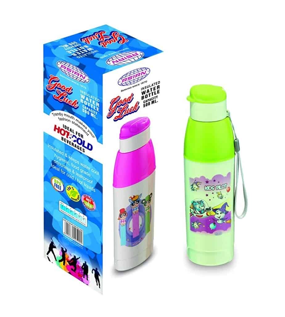 Asian Plastowares Good Luck Plastic Insulated Water Bottle, 500 ml (Pista)