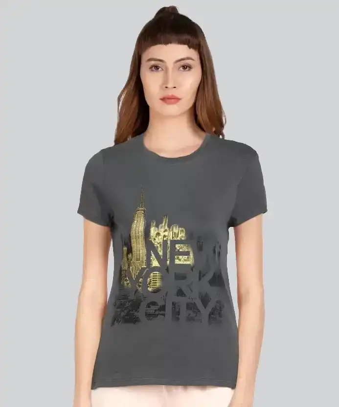 Lyra Grey Round Neck Printed T-Shirt #403