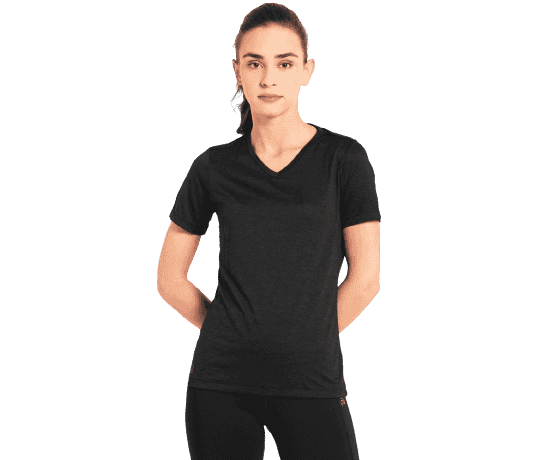 Jockey Relaxed Fit V Neck Half Sleeve T-Shirt for Women - Black, Style #MW01