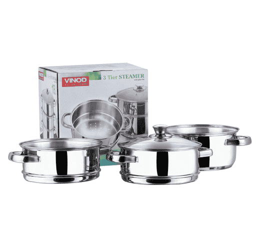 Vinod Stainless Steel 3 Tier Steamer Set Induction Friendly( BSSH318)
