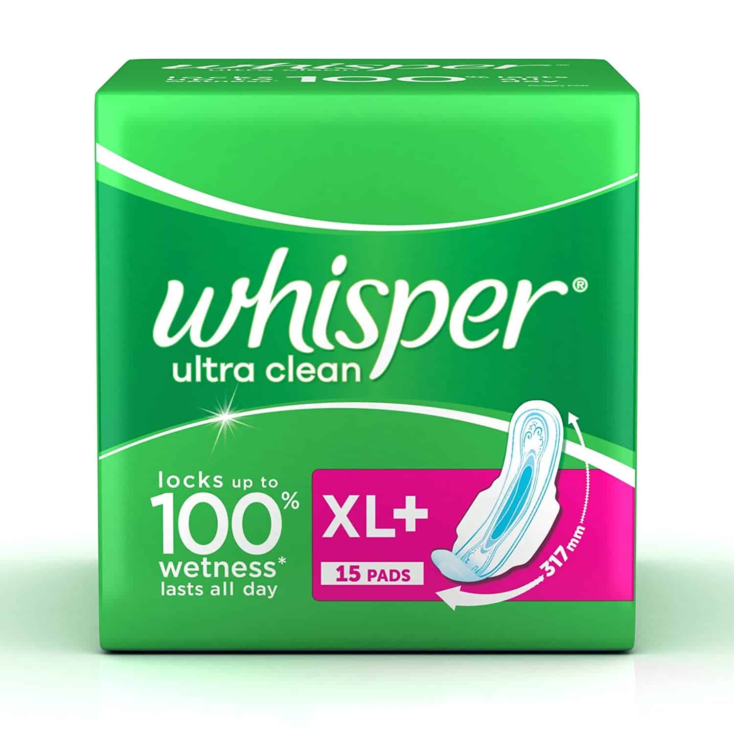 Whisper Ultra Clean Wings Sanitary Pads XL, 15 Pads