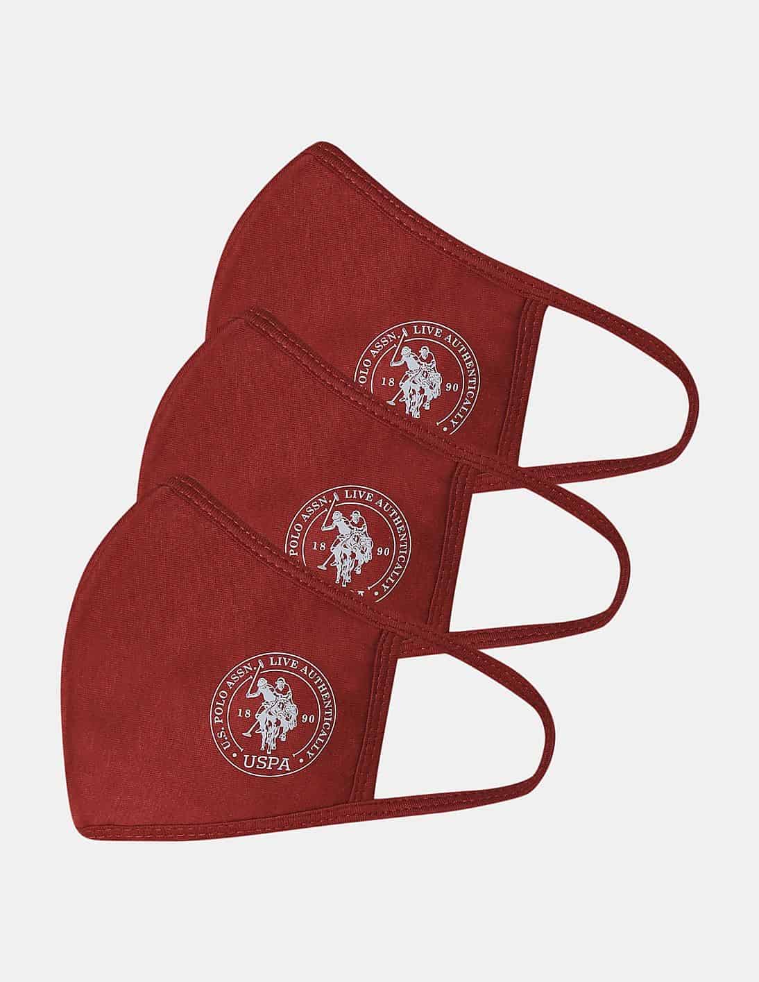 U.S. POLO ASSN. Unisex Adults Maroon Triple Layer Anti Bacterial Reusable Outdoor Face Masks - Pack Of 3