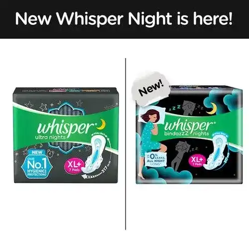 Whisper Ultra Night Sanitary Pads for Women, XL+ 15 pads