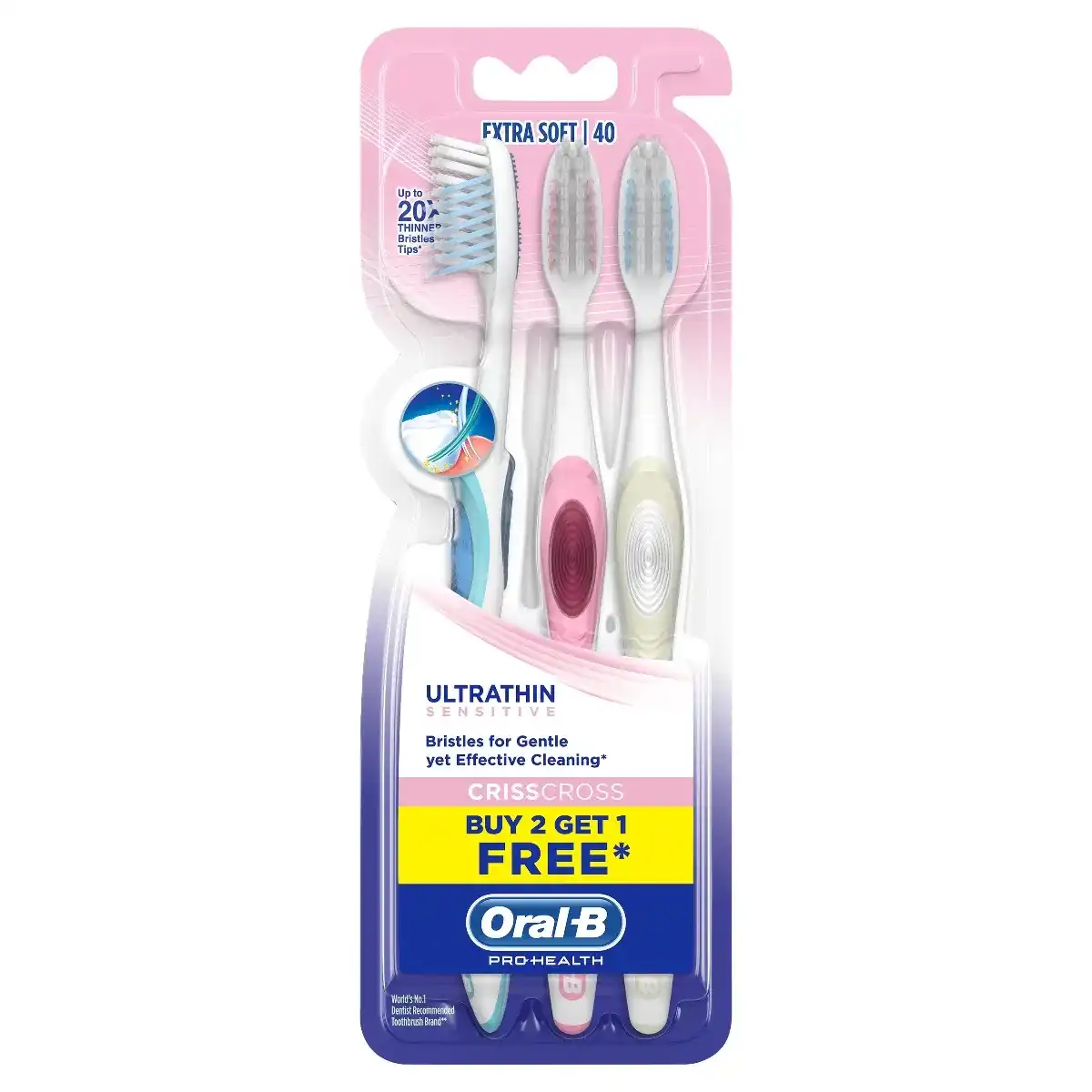 Oral-B Pro-Health Sensitive Extra Soft Toothbrush, 3 Count (Buy 2, Get 1 Free)