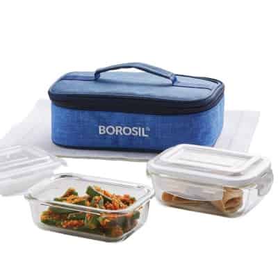 Borosil - Prime Glass Lunch Box Set of 2, 370 Safe Office Tiffin