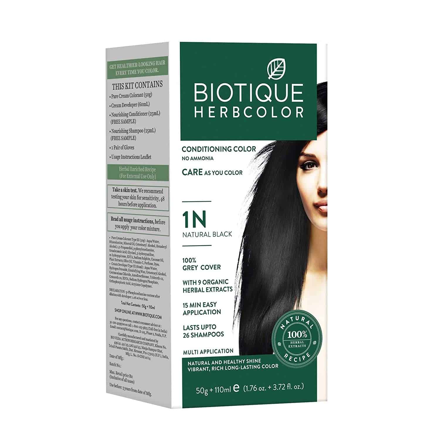 Biotique Herbcolor 1N Natural Black, 50g + 110ml