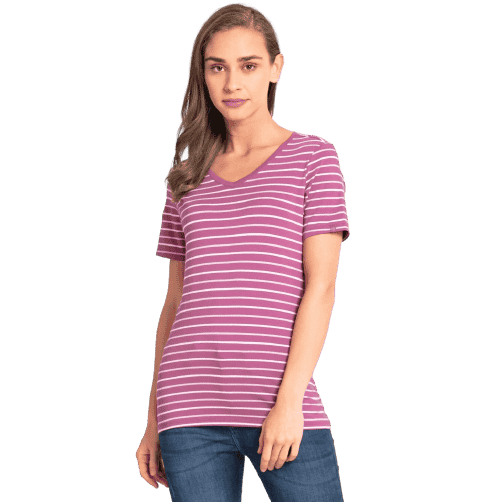 Jockey Ribbed V Neck Half Sleeve T-Shirt for Women - Mauvewood Purple, Style #AW22