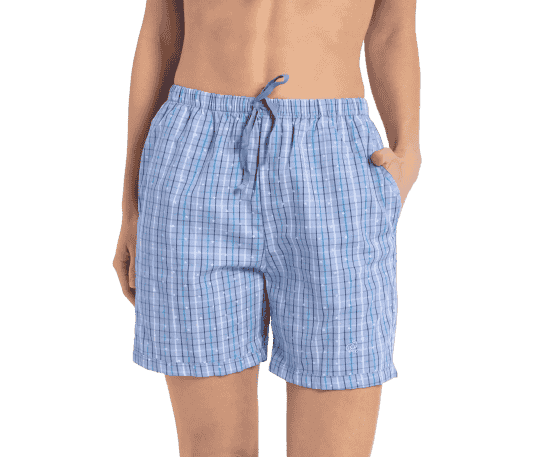 Jockey Shorts for Women with Side Pocket & Drawstring Closure - Iris Blue Assorted Checks, Style #RX15 (Disclaimer: The product delivered may not of the same pattern)