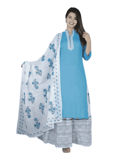Women's Printed Rayon Kurta Set with Sharara