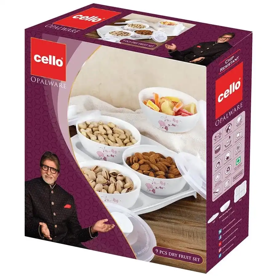 Cello Opalware Dry Fruit Set - Dazzle, Royal Pine, 9 pcs