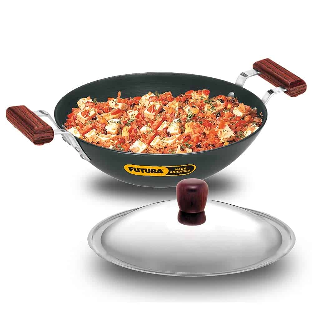 Hawkins Futura 3.75 Litre Deep Fry Pan Hard Anodised Kadai with Stainless Steel Lid Black (IAD375S)