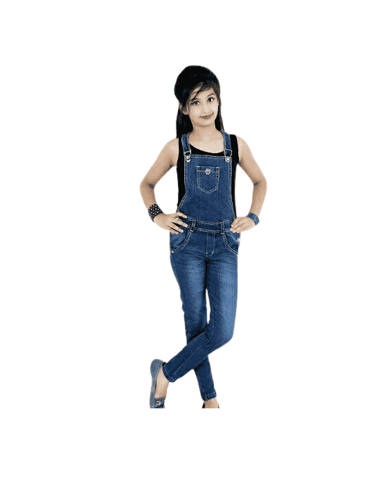 Cutiepie Elegant Cotton Lycra Denim Kid's Dungarees