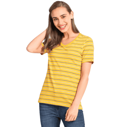 Jockey Ribbed V Neck Half Sleeve T-Shirt for Women - Golden Rod, Style #AW22