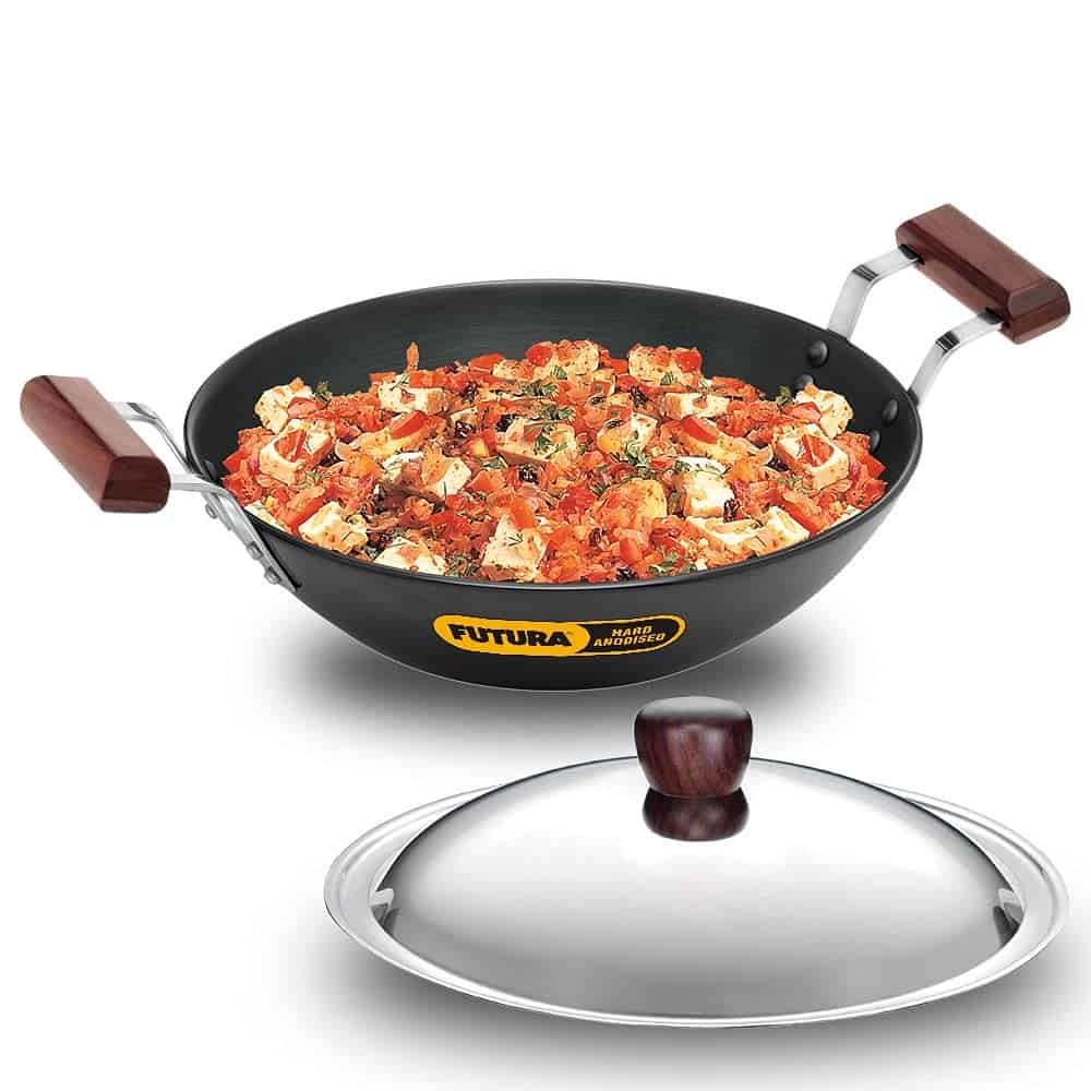 Hawkins Futura 2.5 Litre Deep Fry Pan with Stainless Steel Lid Flat Bottom Induction Kadhai Black (IAD25S)