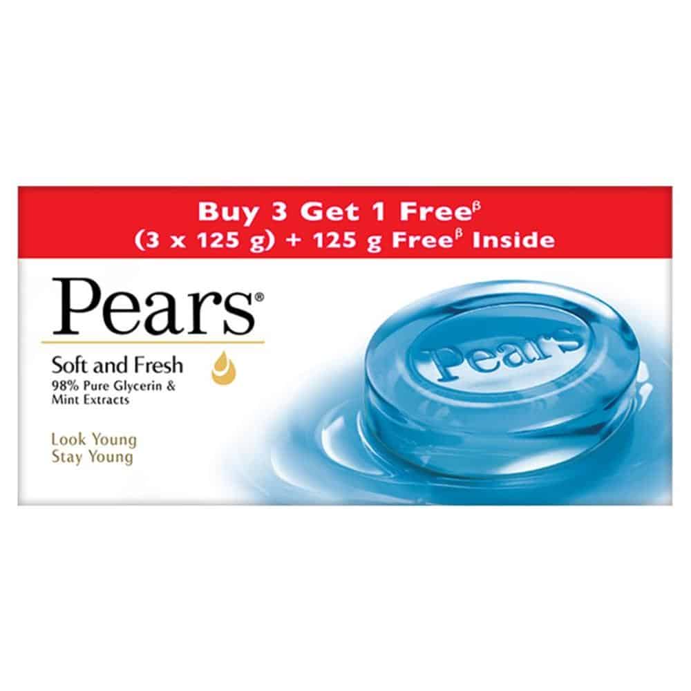 Pears Soft & Fresh Bathing Bar Soap, 125g (Buy 3 Get 1 Free)
