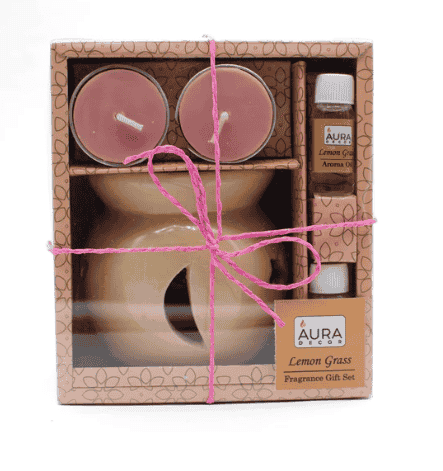 AuraDecor Aroma Oil Burner Gift Set ( Medium ) Cream LemonGrass