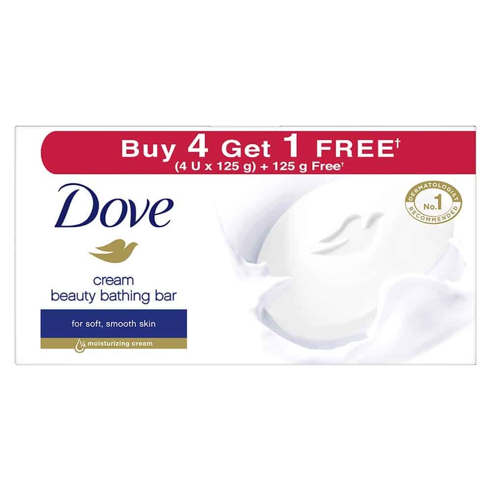 Dove Cream Beauty Bathing Bar Soap, 5x125g (Buy 4 Get 1 Free)