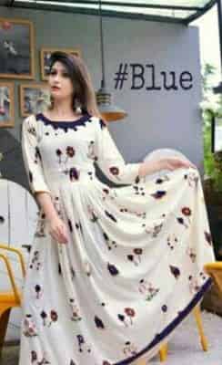 Multicolored Printed Rayon Long Anarkali Kurtas