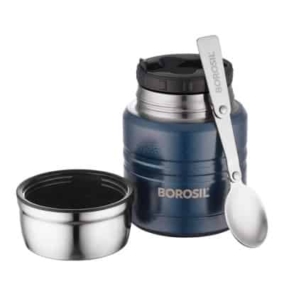 Borosil Stainless Steel Food Fresh Lunch Box, 500ml, Grey