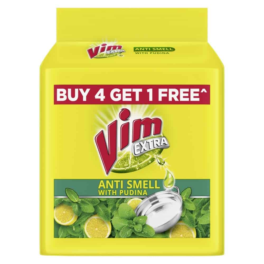 Vim Anti Smell Pudina Dishwash Bar, 5x200g (Buy 4 Get 1 Free)
