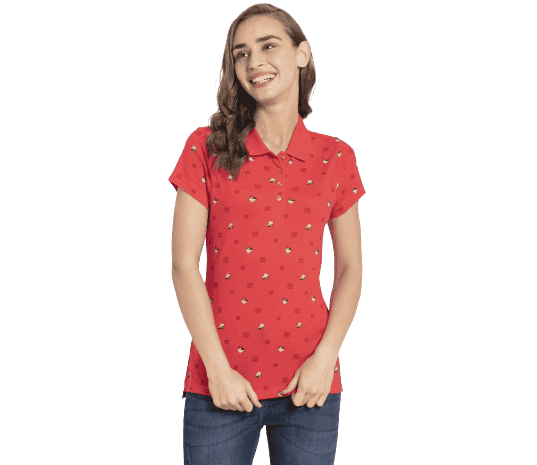 Jockey Half Sleeve Polo T-Shirt for Women - Hibiscus Assorted Prints, Style #UL34