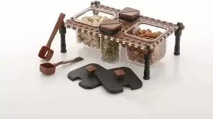 Rajwadi Style (Charpai Style) Spices & Pickle Jar Set 4 Containers with 2 Spoon - 800 ml Plastic Pickle Jar  (Multicolor)