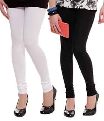 Lux lyra Women's Cotton Leggings (W~10/b~11, Black/White, Free Size) - Pack Of 2