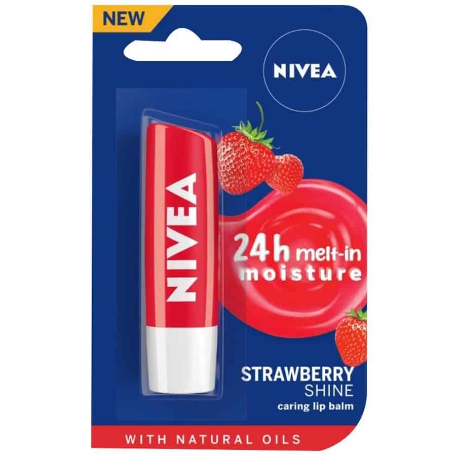 Nivea Strawberry Shine Lip Balm - Natural Oils, Reddish Shine & Strawberry Aroma