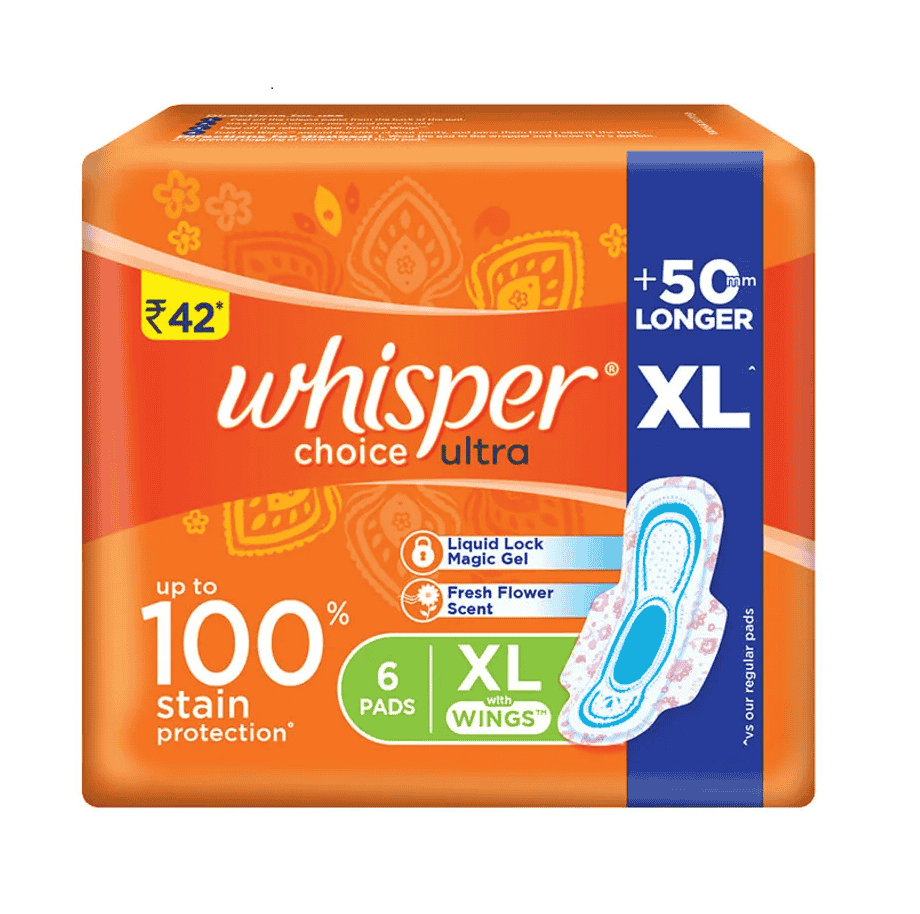 Whisper Choice Ultra Sanitary Napkin with Wings (XL), 6 Pads