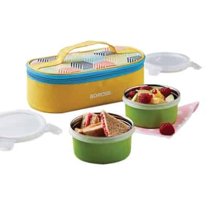 Borosil Sunshine Stainless Steel Kids Lunch Box For School, 300 ml, Set of 2, Yellow