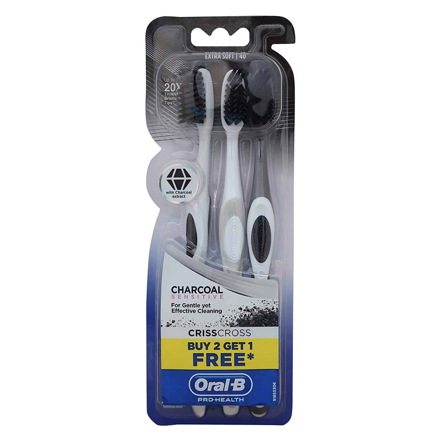 Oral B Charcoal Sensitive Toothbrush - 3 Pieces (Extra Soft, Buy 2 Get 1)